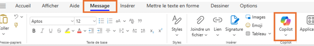 Accéder à Copilot d'Outlook