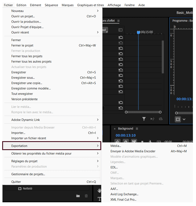 paramétrer l'exportation depuis adobe premiere